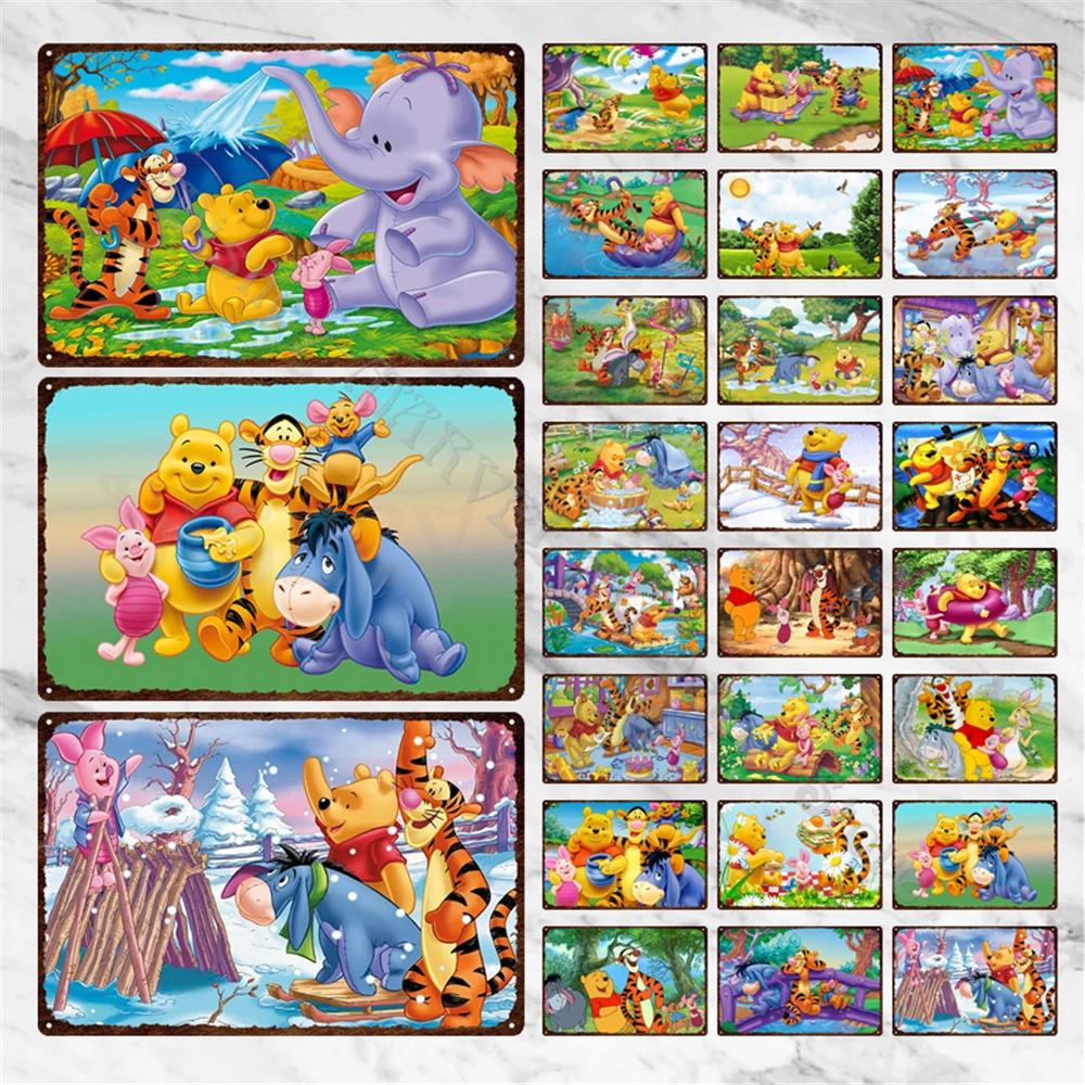Disney Vintage Tin Sign Winnie The Pooh Metal Plates Cartoon Anime Wall Art Metal Painting for Children Gifts Home D